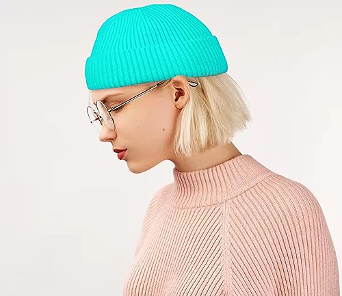 ROYBENS Swag Wool Knit Cuff Short Fisherman Beanie for Men Women Winter Hat - color: 1pcs-aqua Blue