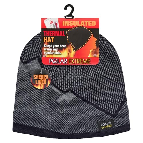Polar Extreme Men's Sherpa-Lined Knit Winter Hat – Warm, Gift for Dad, Cold Weather - color: Navy Mountain