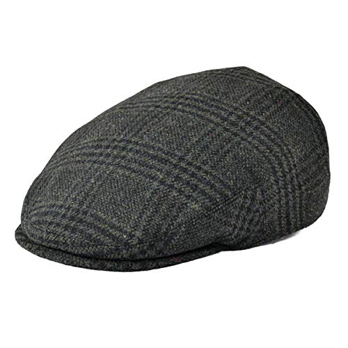 FEINION Men's Wool Tweed Newsboy Ivy Cap Gatsby Golf Flat Hat - color: Plaid Green, size: 7 1/4