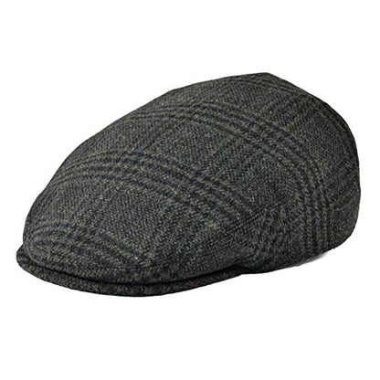 FEINION Men's Wool Tweed Newsboy Ivy Cap Gatsby Golf Flat Hat - color: Plaid Green, size: 7 1/4