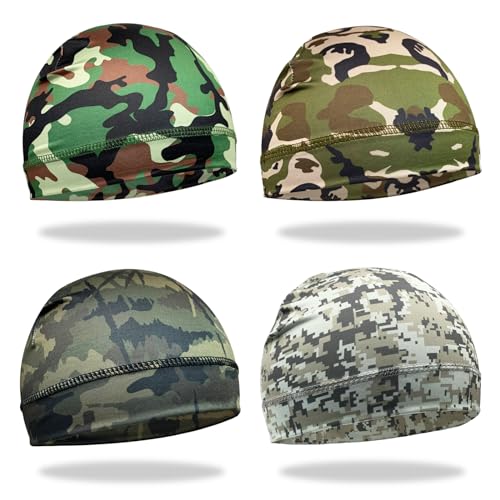 6 Pcs Skull Cap Sweat Wicking Helmet Liner Breathable Cycling Beanie Running Sports Hat Cooling Head Wraps for Men - color: Camo Color