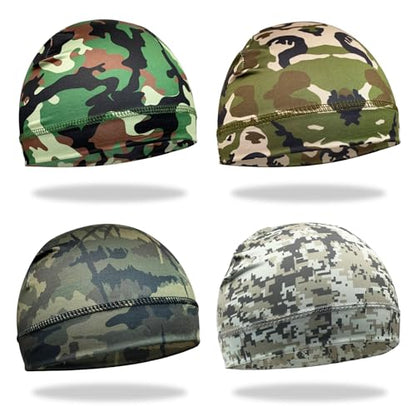 6 Pcs Skull Cap Sweat Wicking Helmet Liner Breathable Cycling Beanie Running Sports Hat Cooling Head Wraps for Men - color: Camo Color