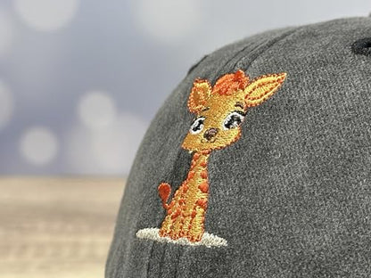 Adjustable Embroidery Animal Baseball Hat for Kid Toddler Child - color: Standing Giraffe (Washed Black)