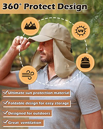 Tirrinia Wide Brim Sun Hat with Neck Flap for Men & Women - color: #3 Khaki