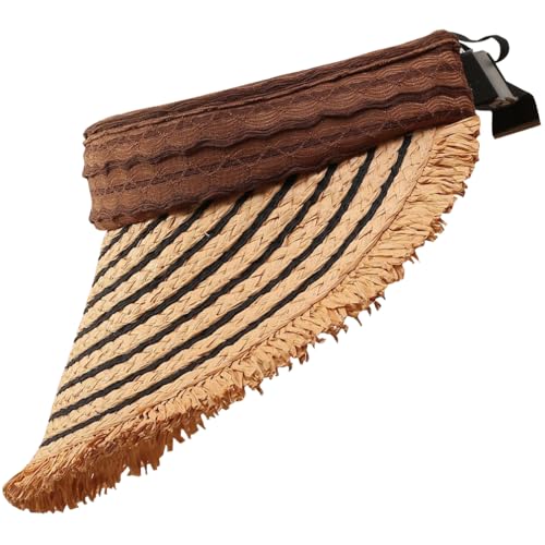 Straw Sun Visor Summer UV Protection Packable Wide Brim Beach Hat Ponytail Women - color: B-coffee