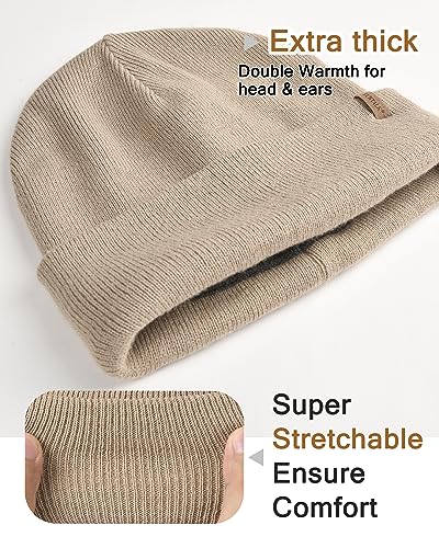 FURTALK Mens Winter Fleece Lined Knit Cuffed Beanie - color: Khaki