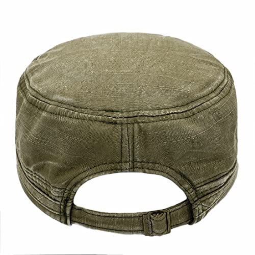 Unisex Cadet Army Cap Adjustable Flat Top Cap Washed Cotton Military Hat Baseball Cap - color: Black Green