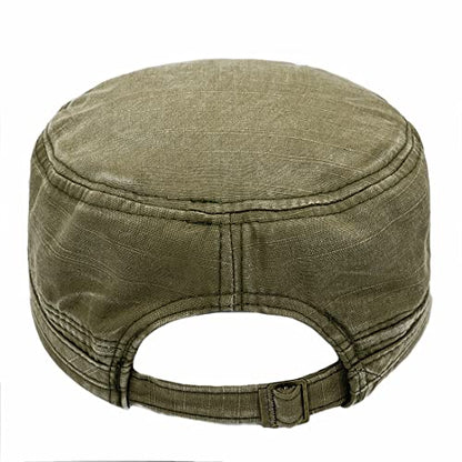 Unisex Cadet Army Cap Adjustable Flat Top Cap Washed Cotton Military Hat Baseball Cap - color: Black Green