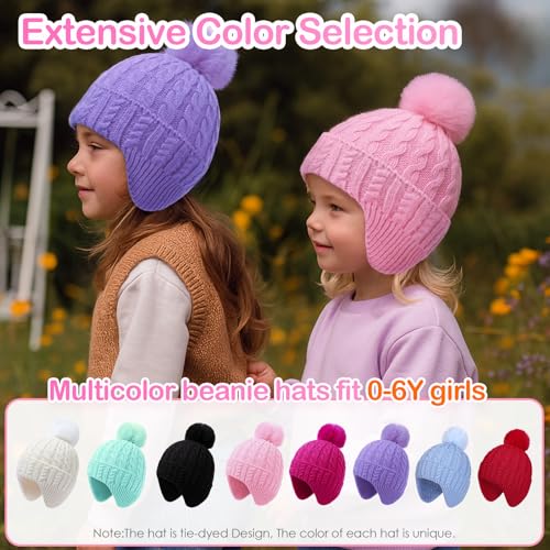 MEJORMEN Toddler Baby Winter Hat with Earflap Kids Warm Twisted Knit Beanie with Pom Pom Kids Ski Hat for Infant Girls Boys - color: Rose Red, size: 2-6 Years