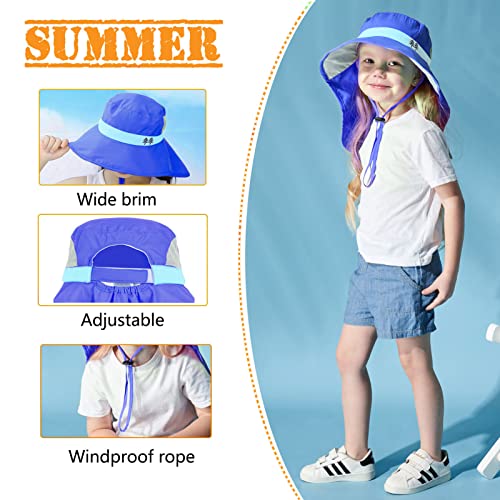 Kids Sun Hats UPF 50+ Sun Protection Hat for Kids with Neck Flap Adjustable Large Brim Beach Fishing Hat for Age 3-12 - color: Blue