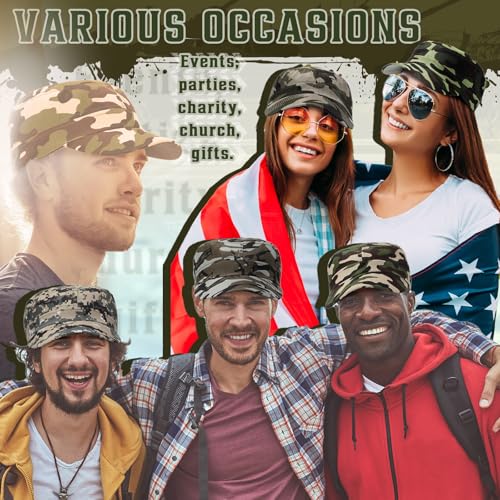 Eurzom 6 Pcs Cadet Cap Military Hat for Men Women Adjustable - color: Camouflage