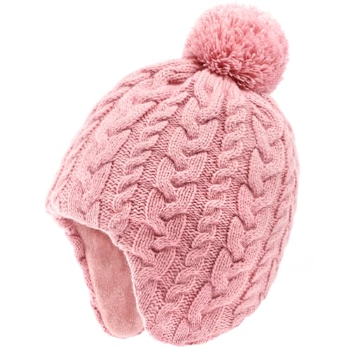 Duoyeree Kids Beanie Dinosaur Pom Pom Knit Winter Hat Fleece Lined for 1-7T - color: Ab-pink, size: 2-4T