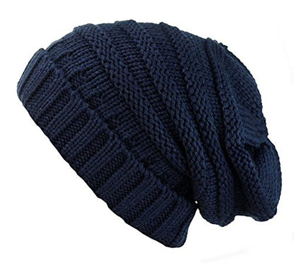 Triple M Plus Winter Chunky Soft Stretch Cable Knit Slouch Beanie Skully Ski Hat/Cap - color: Blue