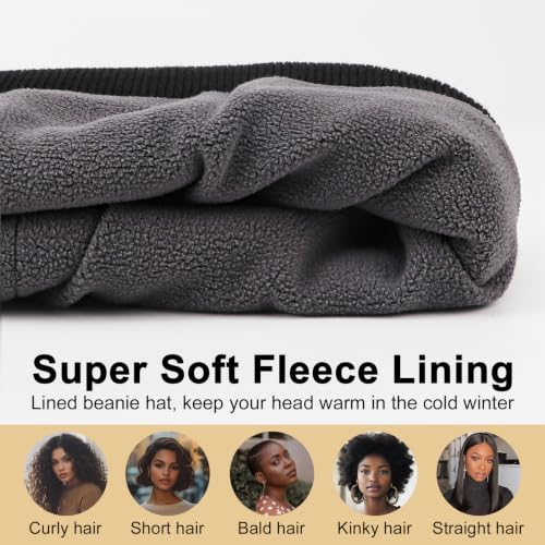 DRESHOW Winter Beanie for Women Men Fleece Lined Slouchy Knit Thick Beanies - color: 1 Pack Knit Beanie Hat: Black
