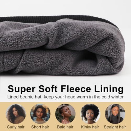 DRESHOW Winter Beanie for Women Men Fleece Lined Slouchy Knit Thick Beanies - color: 1 Pack Knit Beanie Hat: Black
