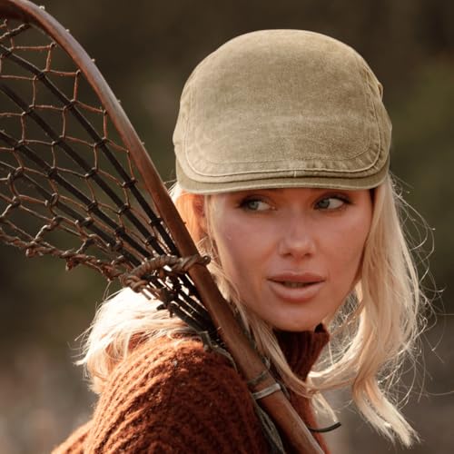 Initlove Mens Newsboy Cap Washed Beret Ivy Hat Flat Hats for Cabbie Driving - color: Khaki