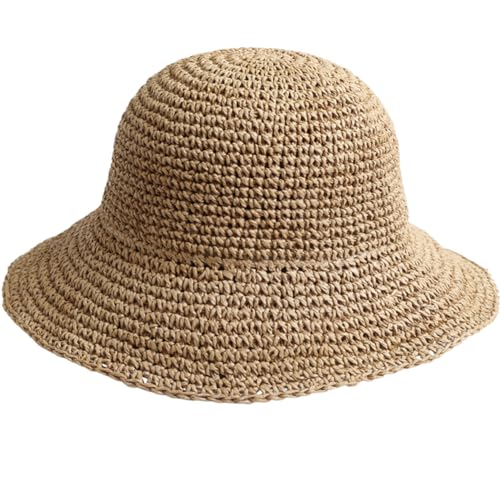 Women Straw Hat Foldable Packable Beach Sun Hats Floppy Handwoven Bucket Hat Summer Sun Protection Cap UPF 50+