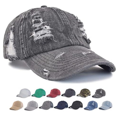 TSSGBL Unstructured Distressed Baseabll Cap Cotton Soft Dad Hat Adjustable Low Profile Headwear Ball Caps for Women Men - color: Distressed-denim-black, size: Medium-Large