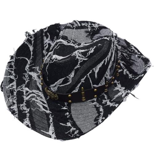 Western Cowboy Hat for Man Women Classic Cowgirl with Buckle Belt Shapeable Wide Brim Outback Hat - color: Black
