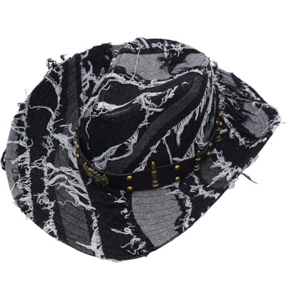 Western Cowboy Hat for Man Women Classic Cowgirl with Buckle Belt Shapeable Wide Brim Outback Hat - color: Black