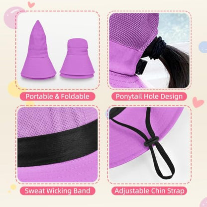 ZOORON Kids Girls Ponytail Sun Hat UPF 50+ Breathable Mesh Water-Resistant - color: Solid Purple