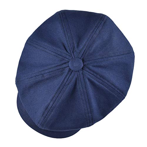 BOTVELA Men's Newsboy Flat Cap 100% Cotton Cabbie Hat - color: Navy, size: 7 3/8