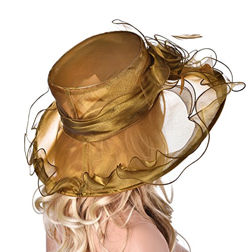 Lawliet Womens Flower Wedding Occasion Wide Brim Church Dress Sun Hat A341 - color: Gold, size: One Size