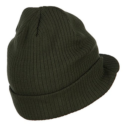e4Hats.com Big Knit Ribbed Beanie with Visor - color: Olive