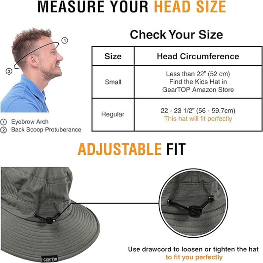 GearTOP Safari Hat for Men Sun Hats for Women UV Protection UPF 50+ Fishing, Gardening, Hiking Hat (22-23 1/2") - color: Army Green Standard 2 Pack