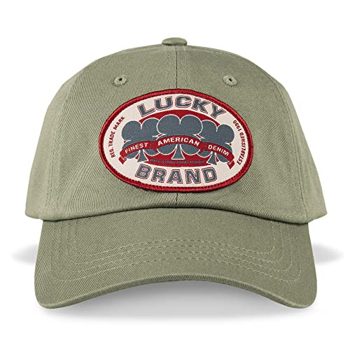 Lucky Brand Classic Cotton Adjustable | Dad Hat | Baseball Cap | Golf | Fishing | Low Profile | 5 Panel Design - color: Oval Clover Patch - Moss