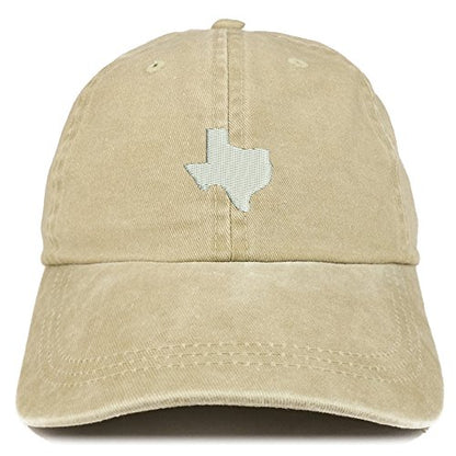 Trendy Apparel Shop Texas State Map Embroidered Washed Cotton Adjustable Cap - color: Khaki