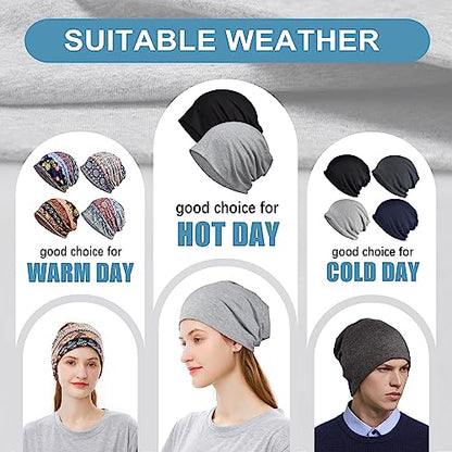 Cotton Slouchy Beanie Hip-Hop Soft Lightweight Running Beanie Adult Dwarf Hats Chemo Cap for Men Women - color: Closetop-d-2pk-blk/Gry