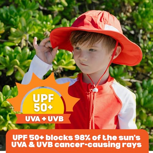 SwimZip UPF 50 Kids' Wide Brim Sun Hat, Sun Protection Hat - Baby & Toddler - color: Red, size: 2-8 Years