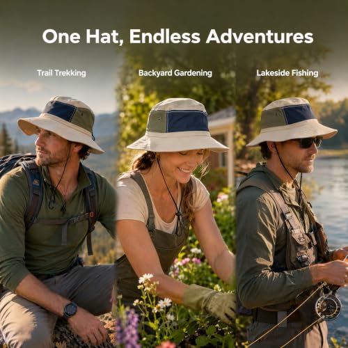 Unisex Waterproof Bucket Hat with Chin Strap UPF 50+ Two-Tone Quick Dry Safari Hat, Packable Sun Hat & Fishing Hats for Men Women Creamy White