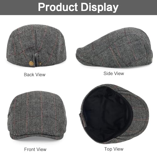 3Pcs Cotton Newsboy Hat for Men Cool Adjustable Flat Cap - color: Plaid-lightgrey+darkgrey+brown