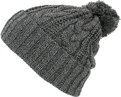 KBETHOS Women's Winter Warm Thick Oversize Knitted Beanie Hat with Pom Pom - color: Dark Gray Mix Cable Knit Pom Beanie