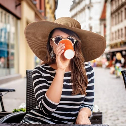 DRESHOW Big Straw Sun Hats for Women Floppy Foldable Roll up Beach Cap Sun Hat UPF 50+ Vacation Honeymoon Embroidered Hat - color: 1 Pack Medium Size: Khaki (Head Circumference 22-22.8")