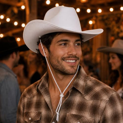 COLLECT PRESENT Plain Felt Cowboy & Cowgirl Hat for Men and Women | Western Studded Cowboy Hat in Adult Sizes - color: White