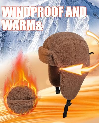 CLAPE Windproof Warm Sherpa Fleece Hat with Ear Flaps for Women, Winter Trapper Hat Men Russian Ushanka Hat for Cold Weather - color: Pl2407-black
