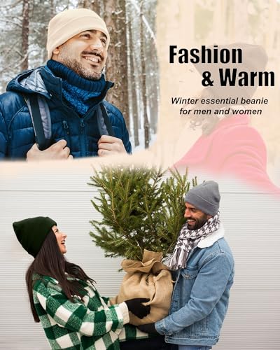 ROYBENS Warm Wool Beanie for Men Women, Thick Fleece Lined Knit Winter Hat - color: 1pcs Light Gray