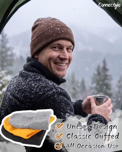 Connectyle Men's Cuffed Beanie Hat Double Layer Knit Winter Watch Cap - color: Coffee