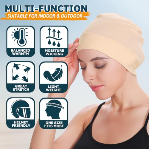 Headshion 100% Cotton Skull Caps Beanie Sleeping Hats for Men Women - color: Tan & Beige