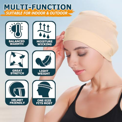 Headshion 100% Cotton Skull Caps Beanie Sleeping Hats for Men Women - color: Tan & Beige