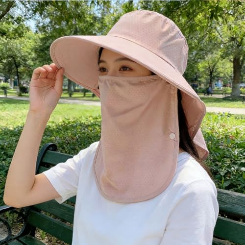UPF 50+ 3-in-1 Sun Hat for Women, Wide Brim UV Protection Visor Hat with Detachable Neck Flap & Face Cover - color: Blue