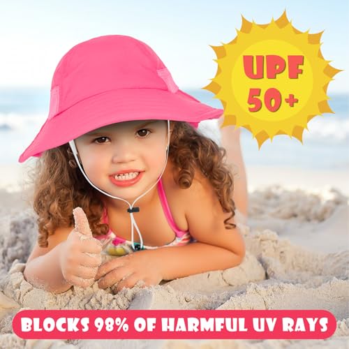 Toddler Baby Sun Hat Kids Summer Beach Essentials Adjustable Beach Hats with Bucket Wide Brim for Boys Girls Age 0-14 Years - color: 1pc-red, size: 6-24 Months