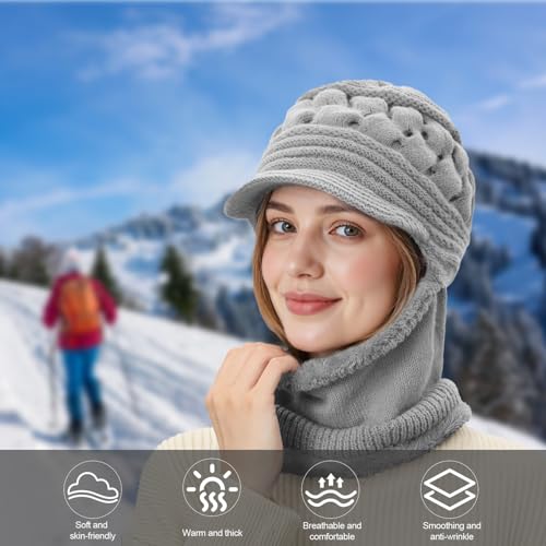 Womens Winter Beanie Hats, Winter Scarf Mask Set for Women - color: Grey