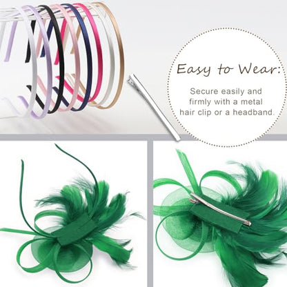 DRESHOW Fascinators Hats for Women Tulle Feather Tea Party Fascinator Hats - color: Green