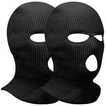 2pcs 3 Hole Winter Knitted Mask, Full Face Cover Ski Scarf Mask Warm Balaclava for Adult Skiing, Motorcycle,Wind Protection - color: Black+black
