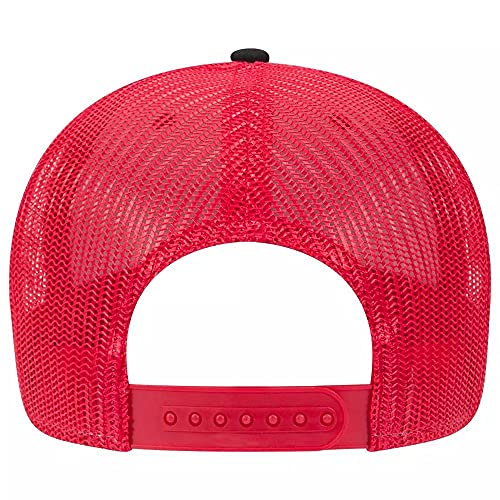 Ashen Fane 6 Panel Low Profile Contrast Vertical Mesh Back Snapback Hat - color: Blk/Red/Red