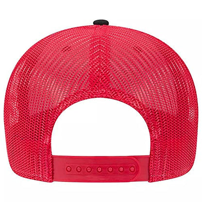 Ashen Fane 6 Panel Low Profile Contrast Vertical Mesh Back Snapback Hat - color: Blk/Red/Red